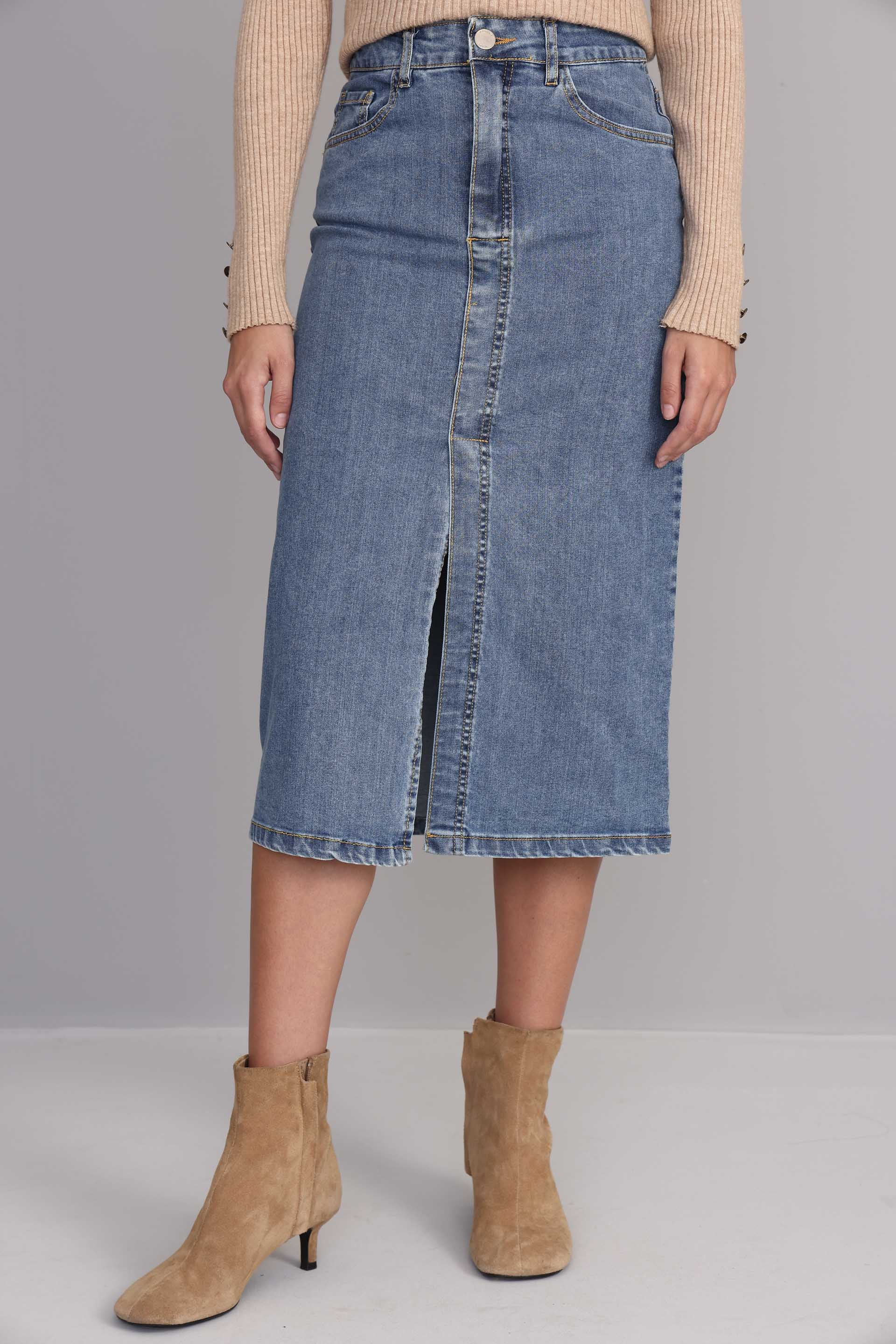 POLLERA DENIM MIDI AZUL 