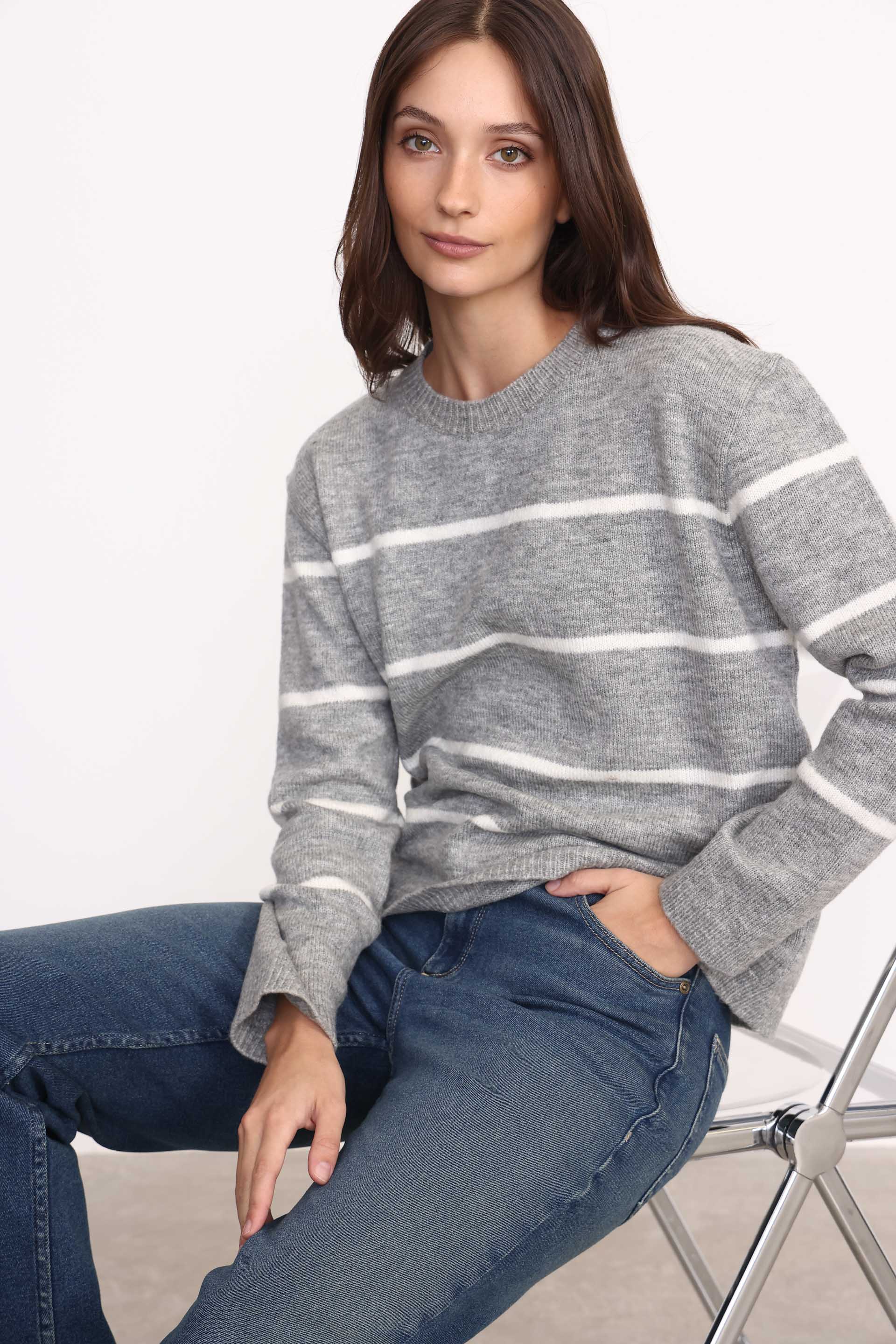 SWEATER RAYADO MADRID GRIS MELANGE