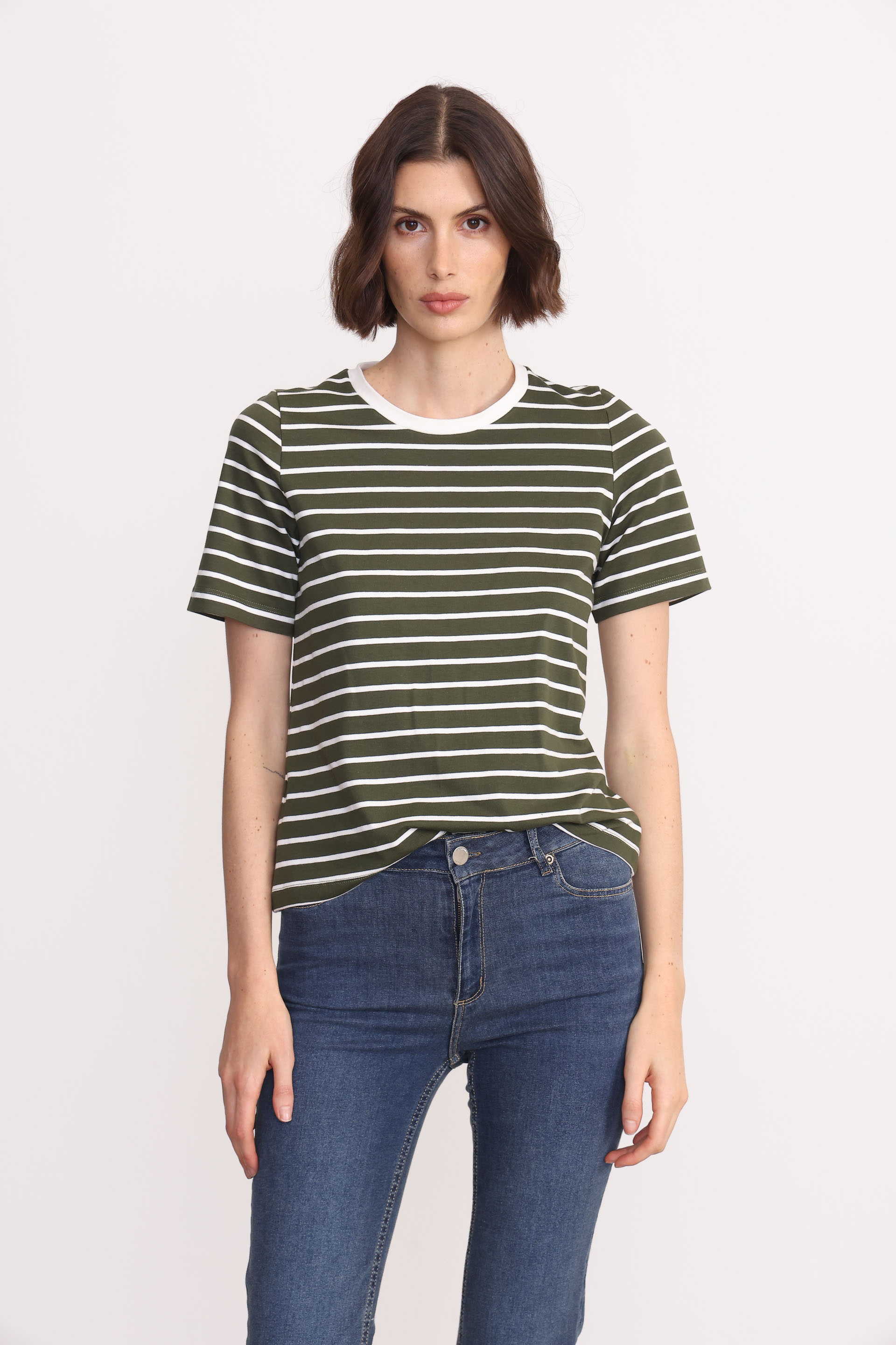 REMERA RAYADA GINA VERDE MILITAR