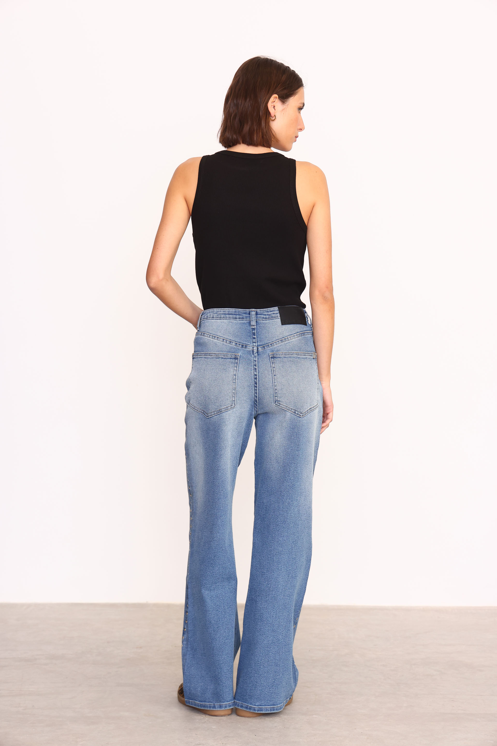 Y005 WIDE LEG T.ALTO TACHAS AZUL