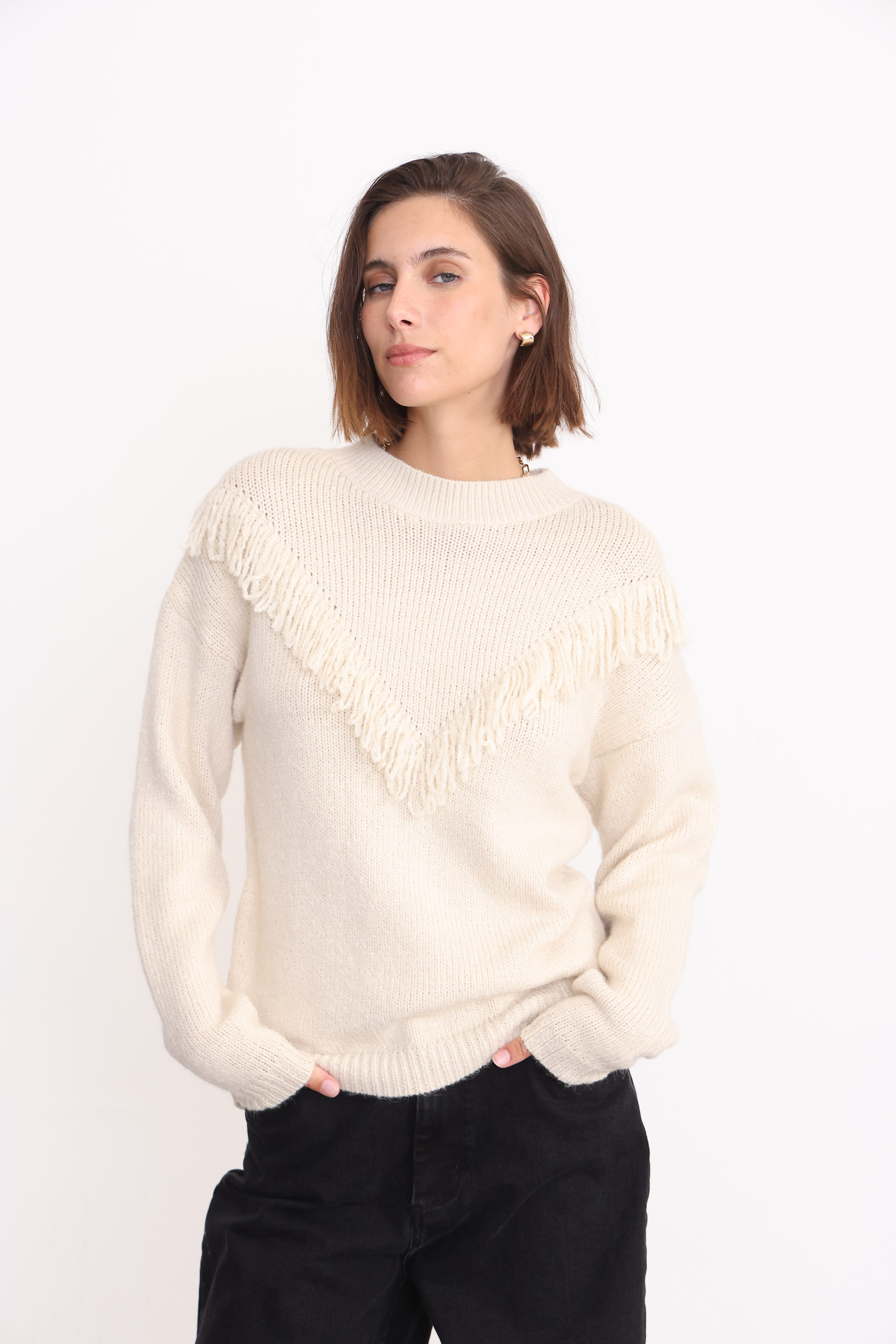 SWEATER FLECOS FRANCESCA MARFIL 