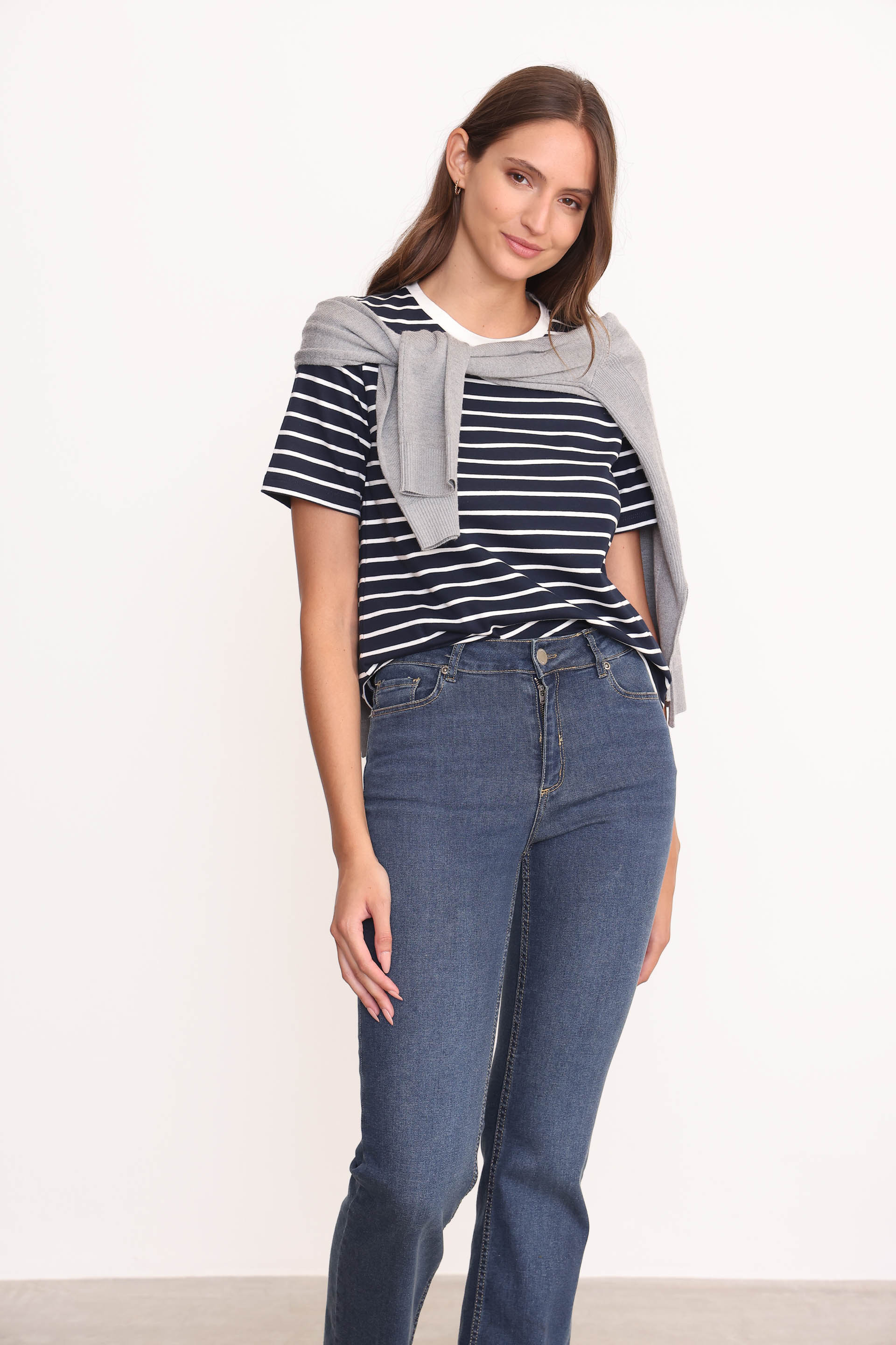 REMERA RAYADA GINA AZUL MARINO