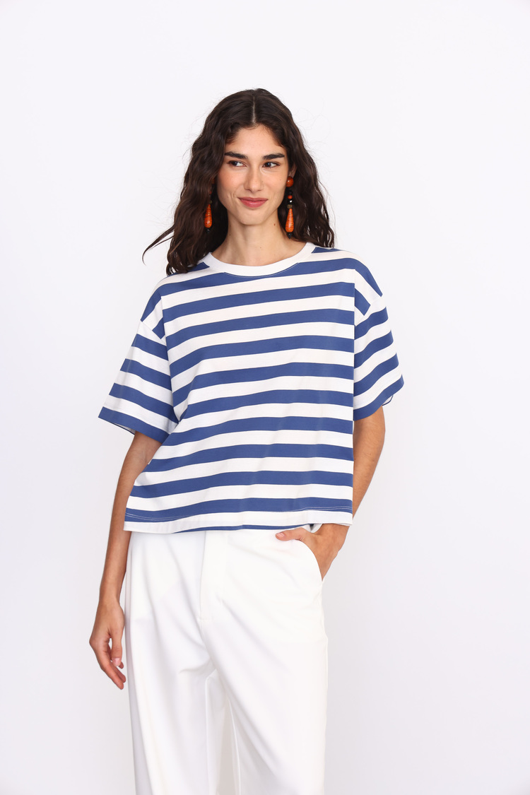 REMERA RAYADA CALAAZUL MARINO