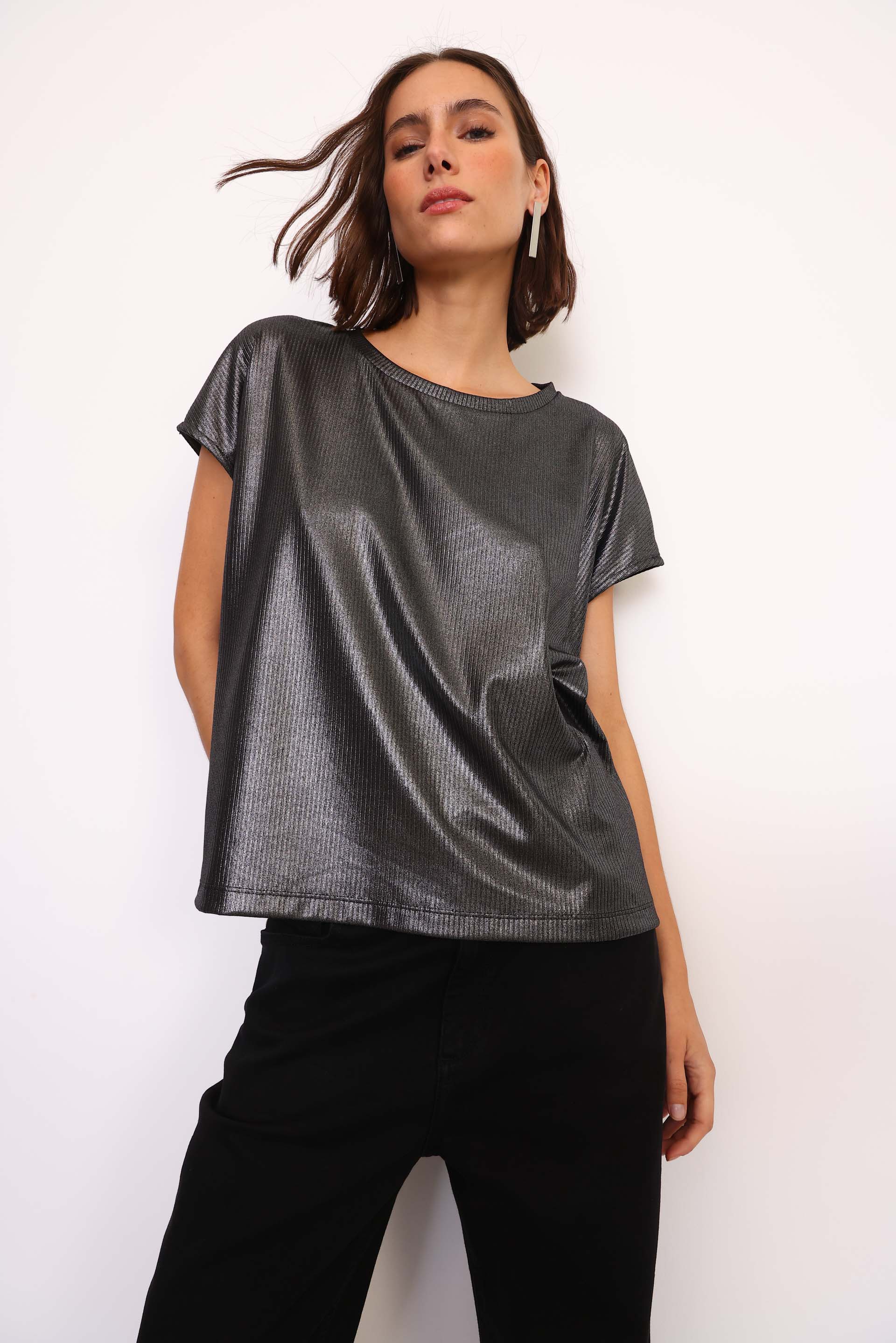 REMERA SHINE PLATA