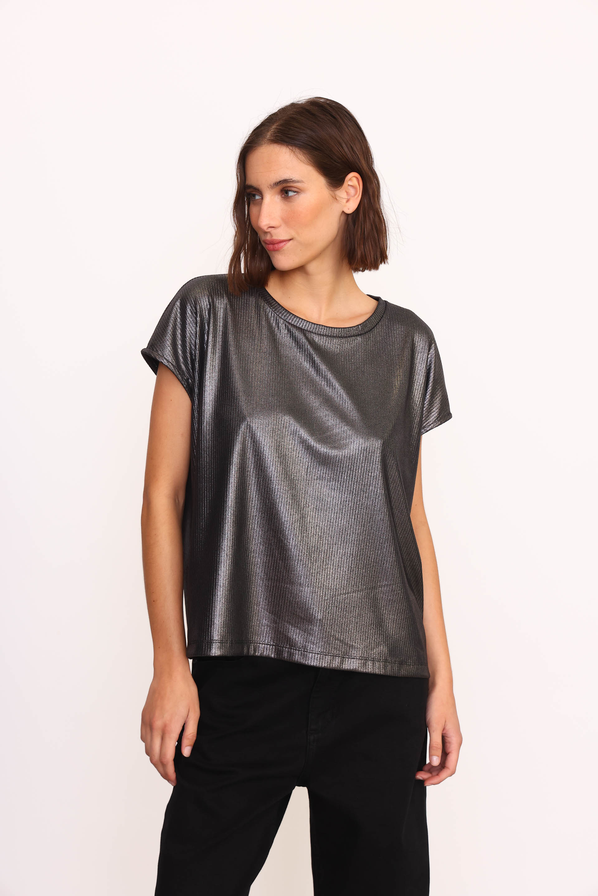 REMERA SHINE PLATA