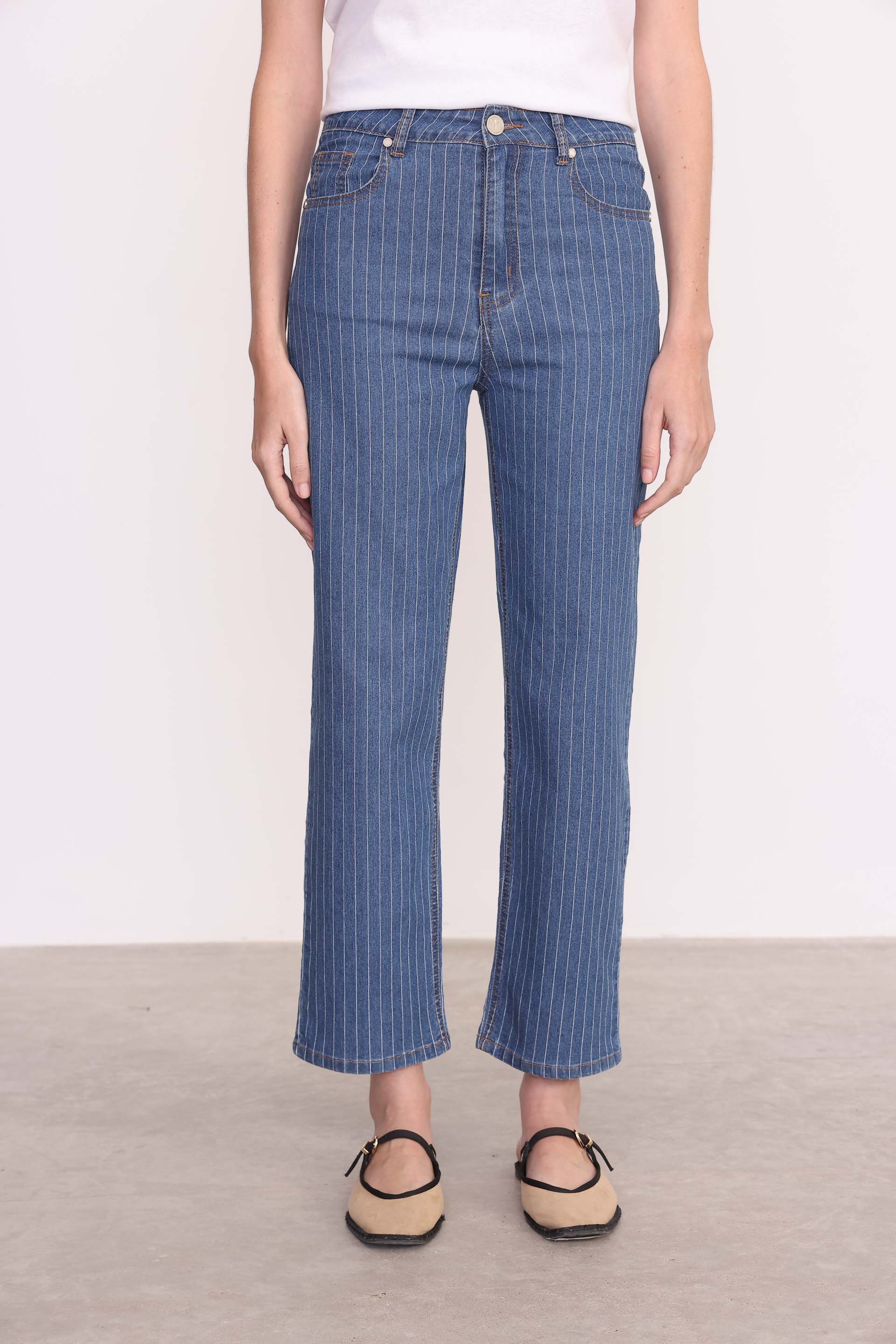 Y003 JEAN RECTO T.ALTO TEXTURA AZUL MEDIO